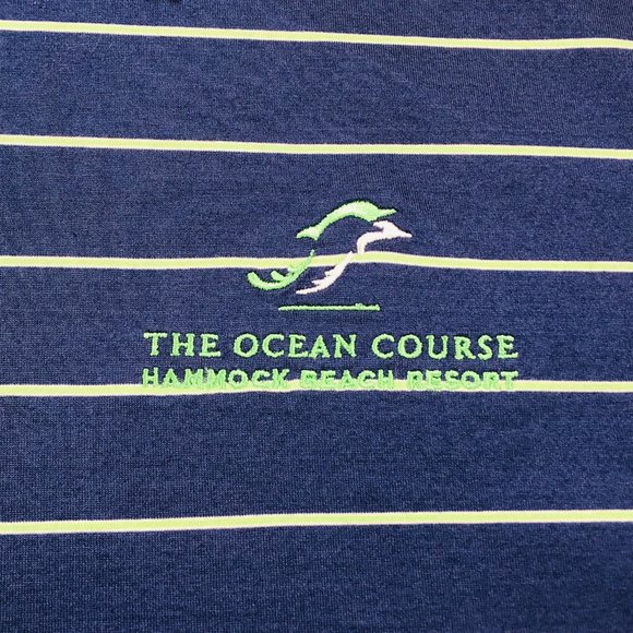 Peter Millar Navy Blue W/ Green Stripes Golf Polo Shirt Men's Size XL in EUC - Picture 4 of 11